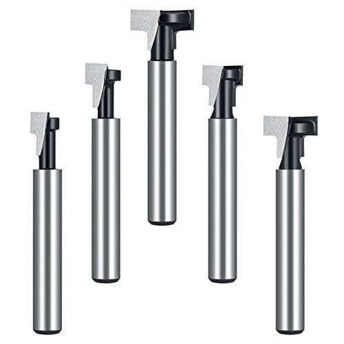 Image of flintronic 1/4" Shank T-Slot Cutter Router Bit, 5PCS Slotting Milling Woodworking Cutter 1/4"（6.35mm） 5/16"(7.93mm) 3/8" (9.52mm)1/2" (12.7mm) 9/16" （14.3mm),for Wood Hex Bolt T-Track Slotting