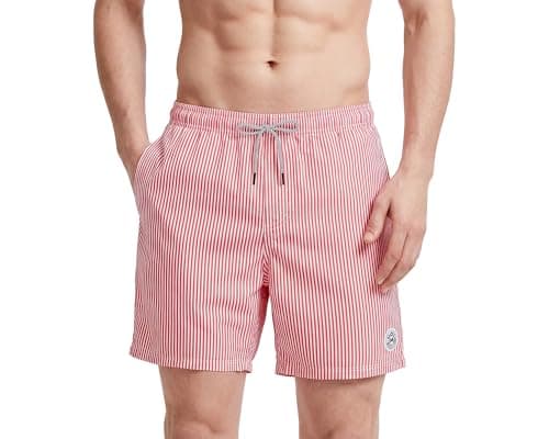 Image of MaaMgic Men's Swimming Trunks Quick Dry Fit Performance Surfing Short with Pockets, Stripe-4630, Large ( Waist:33 inch-35 inch )