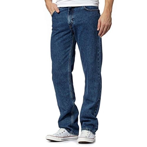 Image of Stylo Online Mens 100% Cotton Original Jeans Heavy Duty Plain Denim Wash Straight Leg Jean Casual Work Wear Classic Designer Fit Zip Fly Belt Loops Pants Pocket Trousers Sizes 30-50(Dark Blue, 30/31)
