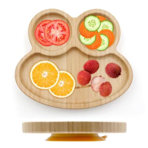 Image of Samaly Bamboo Baby Plate with Silicone Suction Plate for Baby Toddler Kids- Divided Unbreakable- Non-Slip