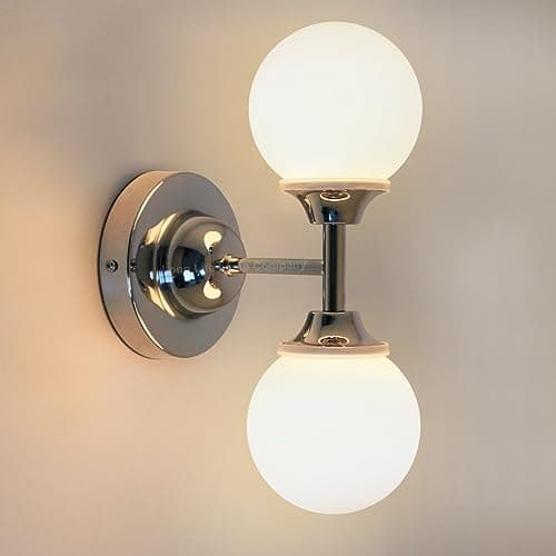 Image of Chrome Double Wall Light Sconce Frosted Glass Globe Wall Lamp Up Down IP44 H3095