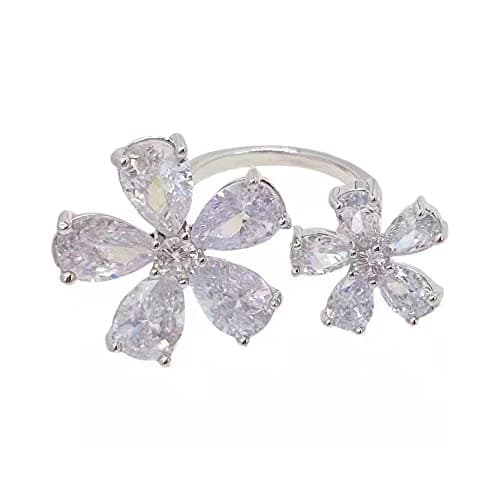 Image of IMINI Dainty Diamond Flower Wrap Finger Band for Women Girls CZ Crystal Double Flowers Open Statement Rings Engagement Promsie Ring Wedding Band Elegant Jewelry Gifts