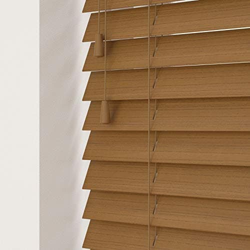 Image of 50mm Faux Wood Venetian Blinds Fine Grained With Strings 120cm Drop 50cm Wide Truffle