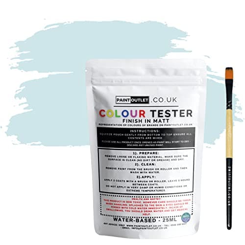 Image of HQC Paint Wall and Ceilings Matt | Sample Colour Tester Pot with Brush | Quick Drying Quality Interior Paint | Contemporary Finish | Light Blue Colour 25ml
