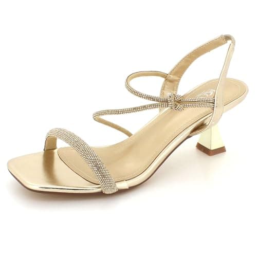 Image of AARZ LONDON Womens Glitter Strappy High Heeled Sandals Square Toe Evening Wedding Party Prom Ladies Diamante Gold Shoes Size 3 UK 36 EU