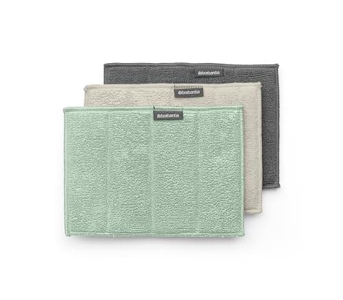 Image of Brabantia - Sinkside Microfibre Cleaning Pads - Sponge & Microfibre Pads - Machine Washable - Absorbs 7 Times its Own Weight - Kitchen Cloths for Cleaning Dishes, Counters & Mirrors - Set of 3 - Mixed