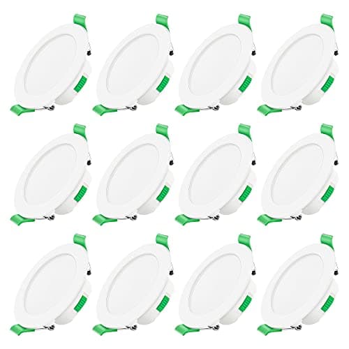 Image of ALUSSO LED Downlights Dimmable 7W IP44 Slim Recessed Ceiling Lights, 3CCT 3000K Warm 4000K Neutral 6500K Cool Adjustable Bathroom Spotlights, White, 12 Pack