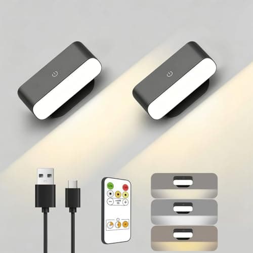 Image of Alinana Rechargeable Indoor Wall Lights, Wireless Battery Operated Wall Lights with Dimmable, 3 Colour Modes, 360° Adjustable, for Living Room, Bedroom, Reading, Gallery, Hallway and Stairs, Black
