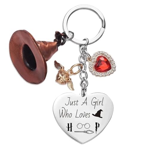 Image of Huipalon Wizardry Keychain Just a Girl Who Loves Magic Keyring with Big Wizarding Hat Engraving Pendent for Women Girls Teen Novel Owl Gifts for Fiction Fans Reading Lovers