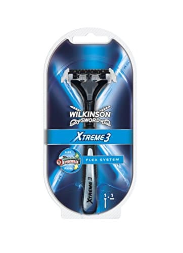 Image of Wilkinson Sword Xtreme 3 Razor, 3 Blade, Flexible Blades, Active Complex Aloe Vera & Jojoba, Pivoting Head, Plastic Handle, Contemporary Style, Unisex, Standard Color, Sensitive Skin, 1 Count