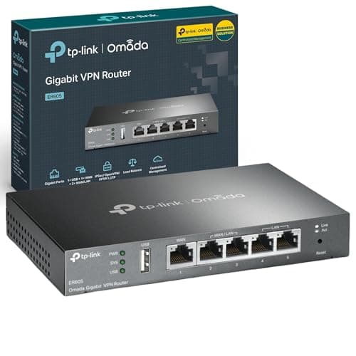 Image of TP-Link ER605 Gigabit VPN Router, Business Multi-WAN Wired Router, 5x Gigabit Ports, Secure VPN, Omada SDN Cloud Management Gateway, Supports IPsec/PPTP/L2TP, Up to 20 Ipsec VPN Tunnels