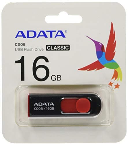 Image of ADATA C008 16GB USB 2.0 Retractable Capless Flash Drive, Black/ Red (AC008-16G-RKD)