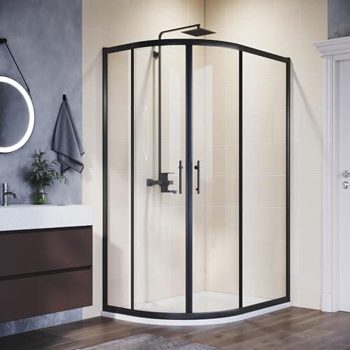 Image of ELEGANT 1000 x 800 mm Black Framed Offset Quadrant Shower Enclosure 6mm Tempered Sliding Glass Cubicle Door