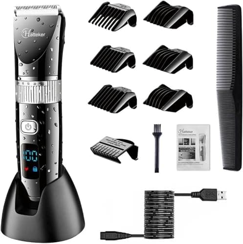 Image of Hatteker Professional Hair Clipper Cordless Clippers Hair Trimmer Beard Shaver Electric Haircut Kit Ceramic Blade Waterproof Rechargeable Battery LED Display for Men and Family Use