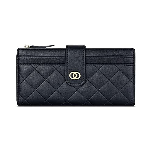 Image of Vllcsla Wallet for Women Elegant PU Leather Long Purse, 15 Card Slots, Photo/ID Window, Large Capacity Ladies Purse, Women Bi-Fold Zipper Purses, Coin/Phone Pocket (Black)