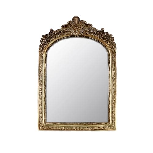 Image of LuHeToz Decorative Arched Mirror, Vintage Gold Resin Frame, 6.8 x 10 inches, Wall or Tabletop (Vintage Gold, 6.8 X 10 inches)