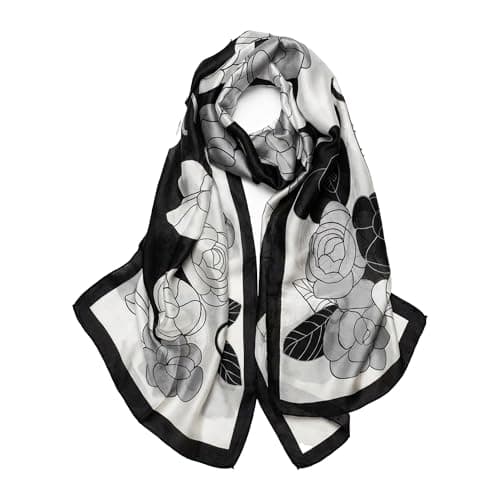 Image of Trillion London® Silk Scarf | Long Neck Scarf for Women | Ladies Lightweight Scarves | Shawl Wraps | Suitable for Daily Life | Travelling & Gifting | Soft Finish| Size-180cm*90cm (Black & White)