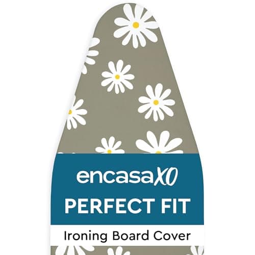 Image of Encasa XO Ironing Board Covers and pad 135x45 cm- Thick 3mm Felt Padding, Drawstring Tightening & Lock, Heat Reflective, Scorch & Stain Resistant, for X-Large Ironing Board - Daisy Grey