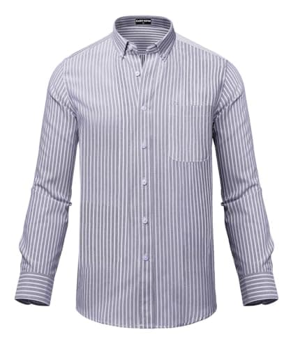 Image of Mauro Kane Men's Long Sleeve Oxford Shirts Casual Business Classic Striped Shirt 100% Cotton Non Iron Button Down Shirt with Pocket, Blue-M