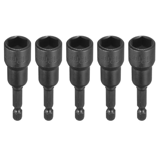 Image of sourcing map 5pcs Magnetic Nut Driver 12mm Hex Drive Socket CR-V Steel Power Screw Drill Bits Socket Wrench Tools with 1/4" Quick Change Hex Shank for Power Drills Impact Drivers, Black
