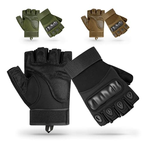 Image of aiGear Fingerless Gloves for Men | Soft Rubber Protection | Fingerless Work Gloves | Anti-Slip Shock | for Warehouse Training Mountain Bike Gym Sports (Black M)