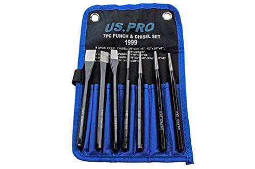Image of 7 Piece Punch and Chisel Set Chrome Vanadium Steel in Canvas Pouch