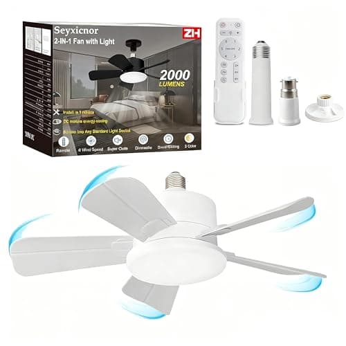 Image of Ceiling Fan with Lights and Remote, Fits E27/B22 Socket, 2000LM 3CCT Dimmable 6-Speed Reversible, Quiet LED Fan Light Ceiling for Bedroom Kitchen Garage, with 2 Extension Rods & Mounting Base