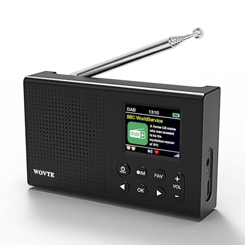 Image of WOVTE DAB Portable Digital Radio Rechargeable Battery or Mains Powered Small FM Radio with Bluetooth Alarm Clock Sleep Timer (Black (Upgraded Colour Display))