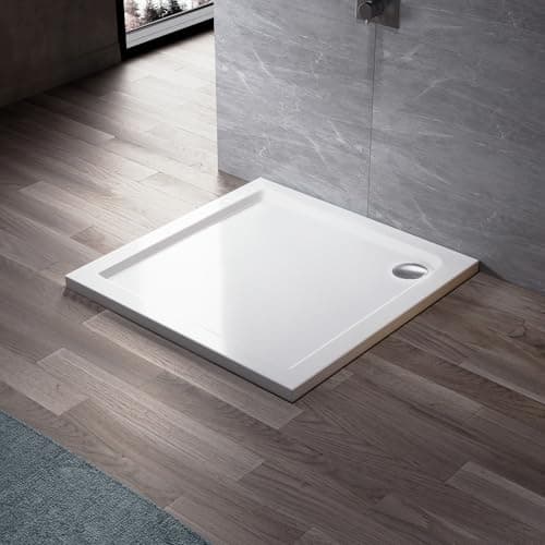 Image of ELEGANT Rectangular 900 x 800 x 40 mm Stone Tray for Shower Enclosure Cubicle + Waste Trap