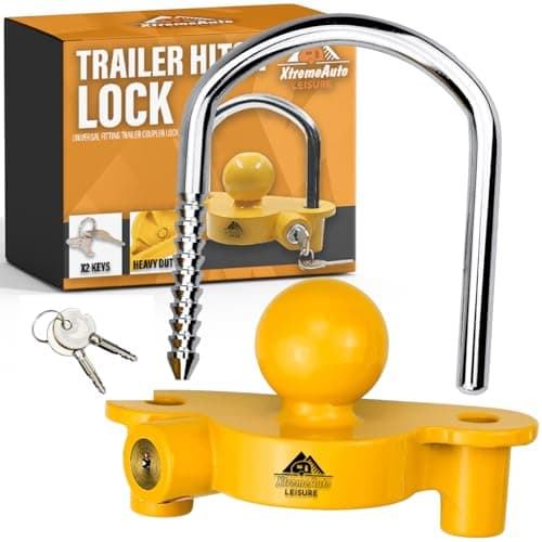 Image of Xtremeauto Universal Trailer Hitch Lock for Standard 50mm Couplings – Heavy-Duty Anti-Theft Tow Hitch Lock, Alloy Steel & Aluminum, Bright Yellow, 2 Safety Keys Included