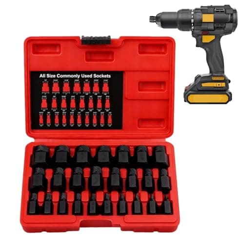Image of Bolt Extractor Socket Kit,Repair Tools for Multi-Flute Hex Heads,Bolt Extractor Socket Set of 25 | Removing Rusty, Rounded, Ribbed Screws, C