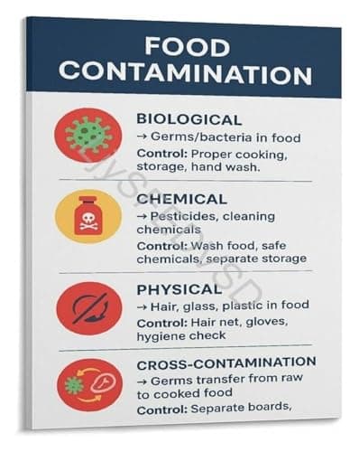 Image of EKFBQBGW 4 Types Of Food Contamination Poster Biological Chemical Physical Allergen Hazards Prevention Guide Infographic Unframed,08x12inch(20x30cm)