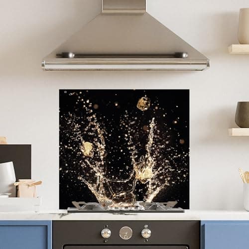 Image of Premium 70cm x 65cm Champagne Splash Glass 6mm Kitchen Splashback Heat Resistant Toughened Polished Edges - Back Splash Back Coloured Hob Painted Tempered Splashback