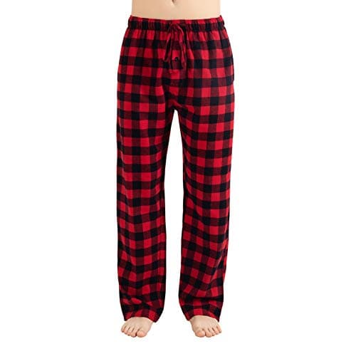 Image of JTPW Men's 100% Cotton Flannel Sleep Pajama Pants With Pockets, Black Red Check, Size: M