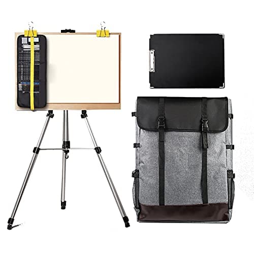 Image of DFGHNBVC Strong And Durable 48Pcs Artist Painting Set, Lightweight Foldable Aluminum Easel Canvas Drawing Tools, Height Adjustable Studio Easel For Painting, Sketching And Display,Silver-B