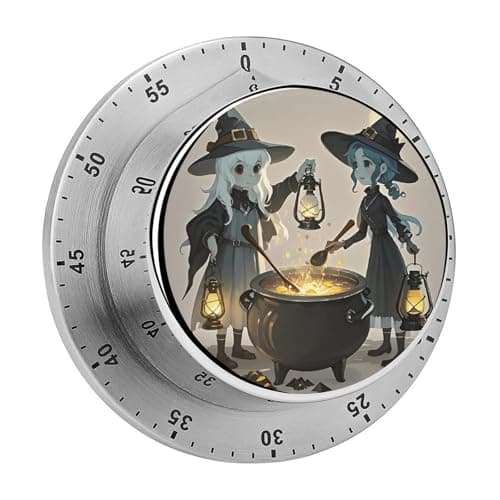 Image of Witch and The Cauldron Kitchen Timer with Loud Alarm 60-Minute Magnetic Countdown Reminder for Cooking Stainless Steel Visual Wind Up Timer