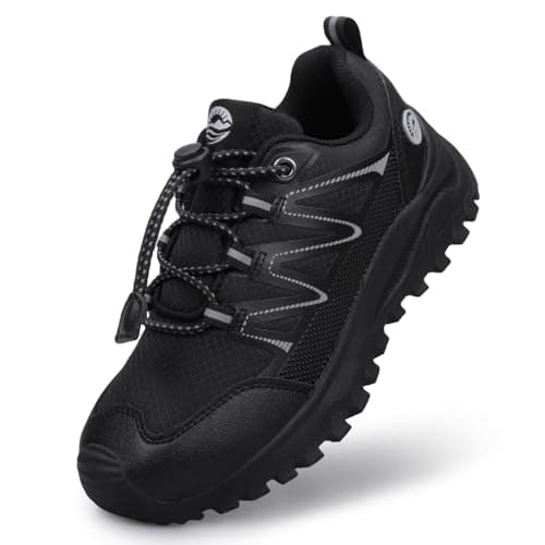Image of Unisex Kids Trainers Boys Girls Non-Slip Walking Shoes Breathable Low-Top Sneakers Road Trail Running Shoes Black Silver Size 5UK(38EU) Big Kids