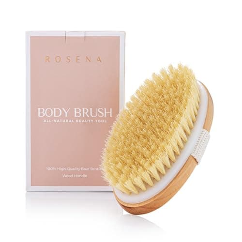 Image of Dry Body Brush - Ideal for Exfoliating Dry Skin, Lymphatic Drainage and Cellulite Treatment - Organic Exfoliator & Massage Brush (Oval)