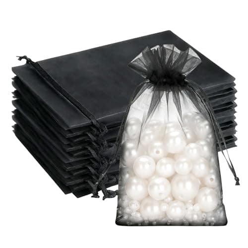 Image of G2PLUS Black Organza Gift Pouches - 10x15 CM Medium Organza Favor Bags, 50 PCS Wedding Jewelry Bags - Clear Mesh Pouches for Wedding, Christmas, Birthday, Anniversary