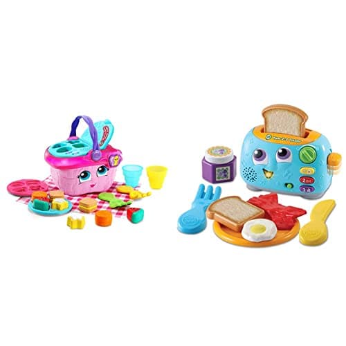 Image of LeapFrog 603603 Shapes & Sharing Picnic Basket Baby Toy Educational and Interactive 16 Pieces for Creative and Learning Play & Yum-2-3 Toaster, Learning Toy with Sounds and Colours for Sensory Play