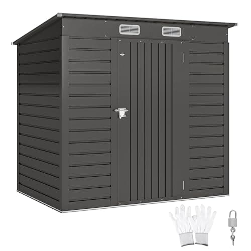 Image of Outsunny 6.3 x 4.3FT Garden Shed, Galvanised Metal Shed, Easy to Assemble, Outdoor Tool Storage Shed with Pent Roof, Lockable Door and 2 Vents, Grey