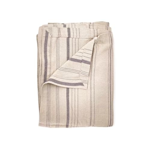 Image of JOWOLLINA Rasa Bed Throw Half-Linen Stonewashed (Stripe Natural/Anthracite, 170 x 260 cm)