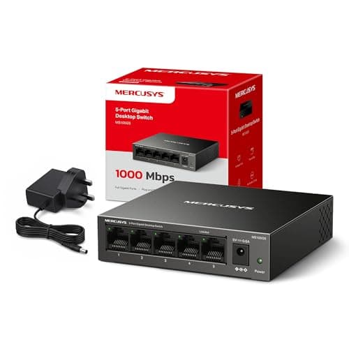 Image of MERCUSYS MS105GS 5 Port Gigabit Network Switch, Ethernet Switch, Metal Case, Gigabit Switch, Ethernet Splitter, Desktop or Wall Mount, TP-Link Silent Operation, Power Saving, Plug & Play