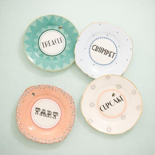 Image of YVONNE ELLEN Cheeky Tea Plates Set of 4, Bone China Small Side Plates for Dessert, Cake & Salad, Decorative Kitchen Tableware, Hand Wash & Not Microwave Safe, Colourful Breakfast & Dinner Plate 16cm