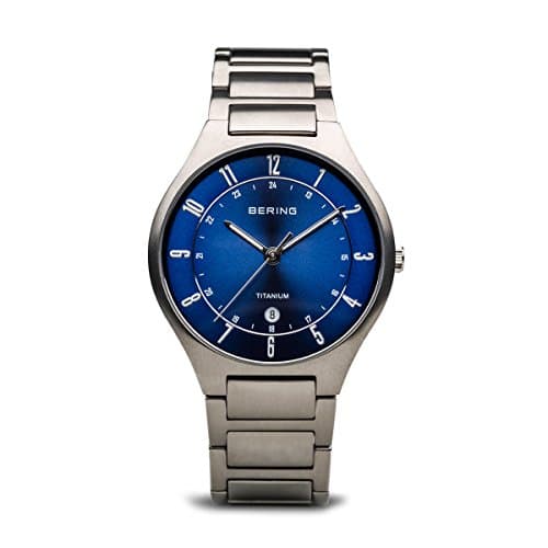 Image of BERING Men Analog Quartz titanium collection Watch with Titan Strap and Sapphire Crystal 11739-707, Silver/Blue, 39
