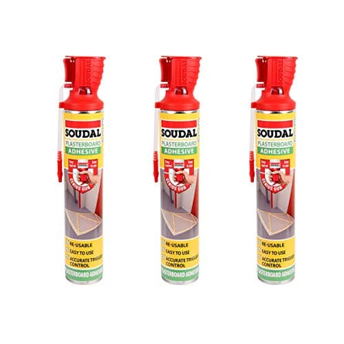 Image of 3X Soudal Plasterboard Adhesive Expanding Foam Dry Fix Genius Gun - 750 ml
