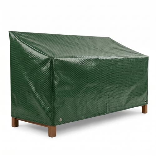Image of FINE GARDEN 3 Seater Garden Bench Cover Waterproof, Heavy Duty Oxford Fabric Outdoor Furniture Protector, UV Resistant Windproof Bench Seat Cover with Breathable Mesh (163x66x90cm, Green)