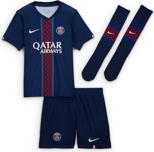 Image of Paris Saint-Germain 2025/26 Stadium Home 3-Piece Nike Replica Football Jersey Set for Younger Kids, Midnight Navy/White, HJ5626-411, XS