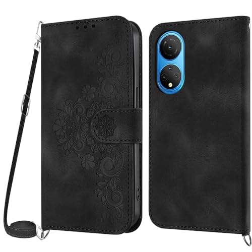 Image of Netany Lanyard Case for Huawei Honor Play 30 Plus, PU Wallet Phone Case with Adjustable Crossbody Lanyard Strap, Card Holder Magnetic Flip Folio Shockproof Case Cover for Honor Play 30 Plus (Black)