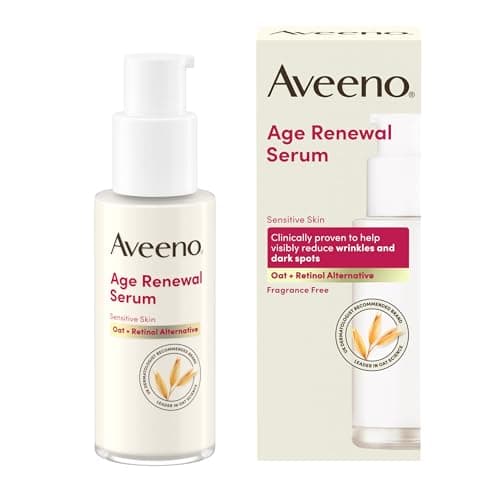 Image of AVEENO Face Age Renewal Serum (1 x 30ml), Oat + Retinol Alternative, Gentle on Sensitive Skin, Visibly Improve Wrinkles, Dark Spots, and Firmness, Fragrance Free